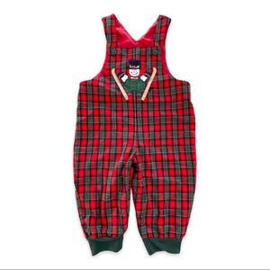 Red & Green Plaid One Piece Romper w/Appliquéd Snowman Top Buttons Bottom Snaps
